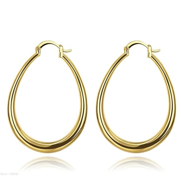 NEW 18K Yellow Gold 1.5'' Oval Hoop Earrings - Picture 11 of 12